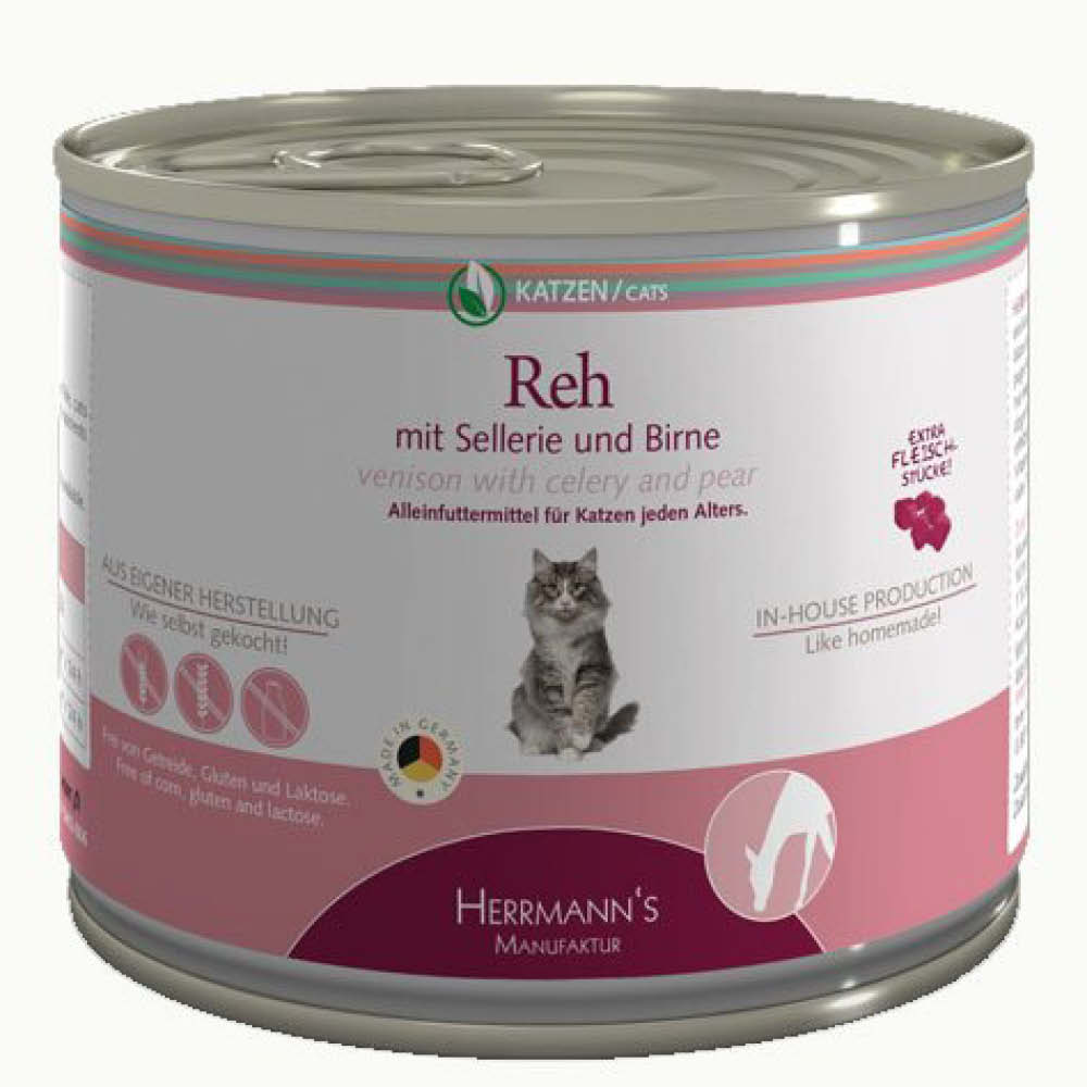 Herrmann's Konzerva pro kočky - Srnčí s Bio celerem a hruškou Váha: 200 g