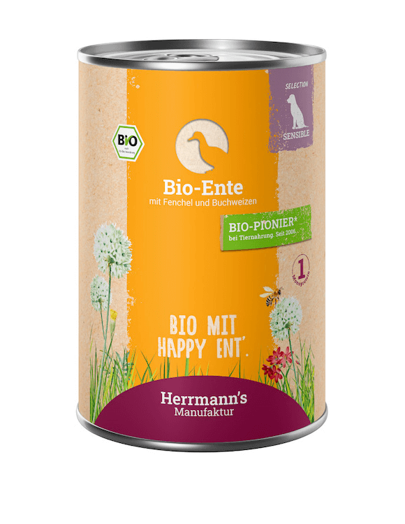 Herrmann's Konzerva pro psy - Kachní maso s fenyklem a pohankou (Bio) Váha: 400 g
