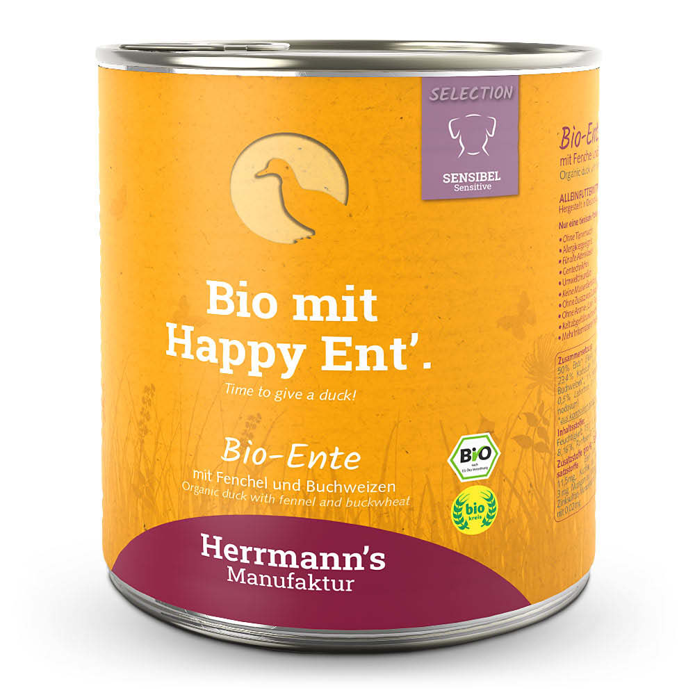 Herrmann's Konzerva pro psy - Kachní maso s fenyklem a pohankou (Bio) Váha: 800 g