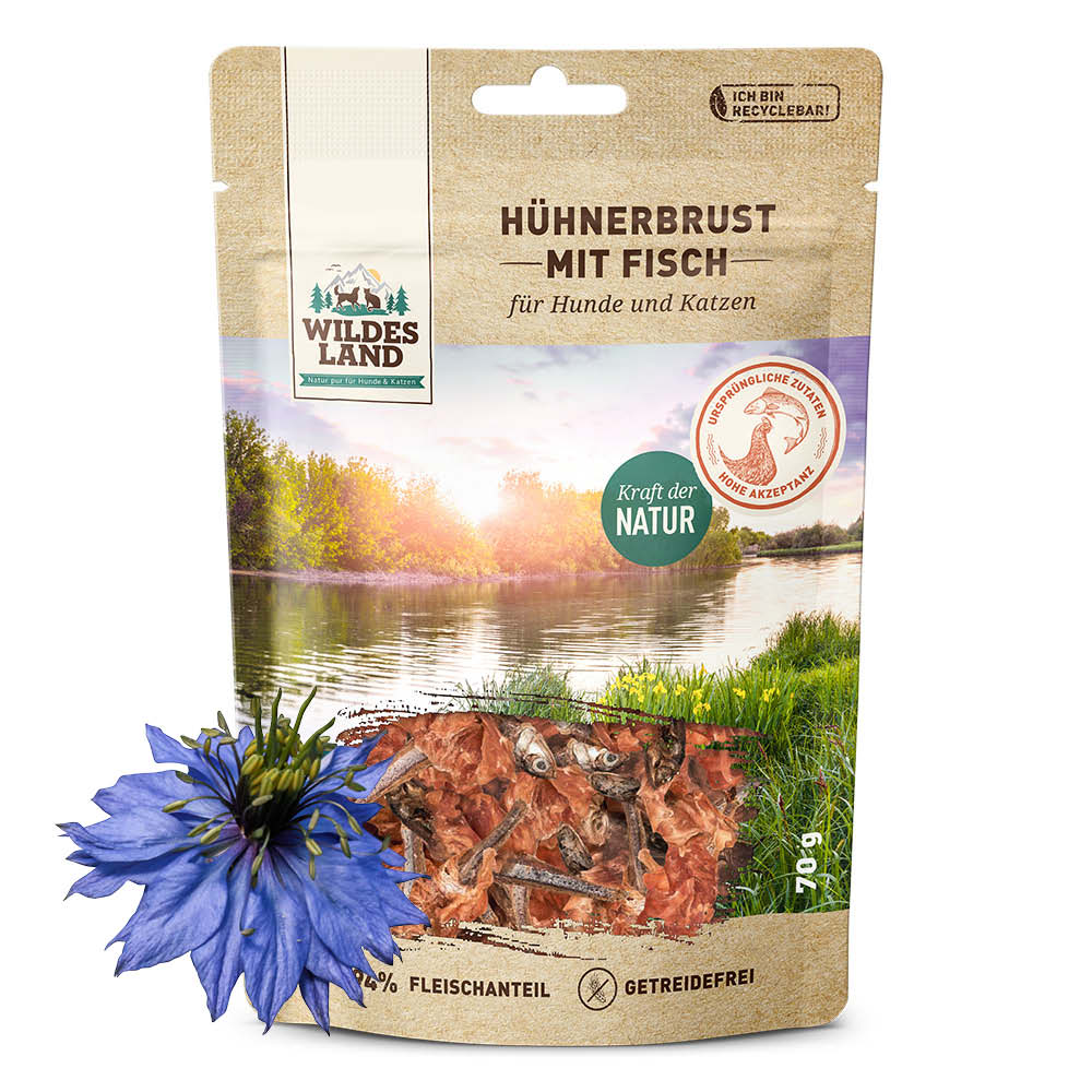Wildes Land svačinka Kuřecí prsa s rybou Váha: 70 g