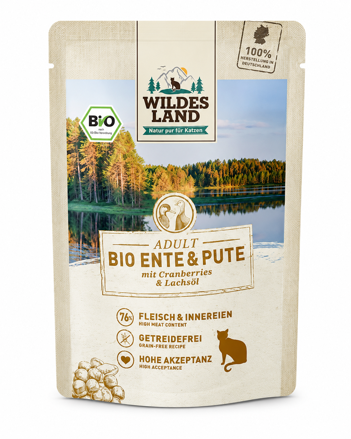 Wildes Land WL Kapsička pro kočky - Kachní a krůtí maso (Bio) - 85 g Váha: 85 g