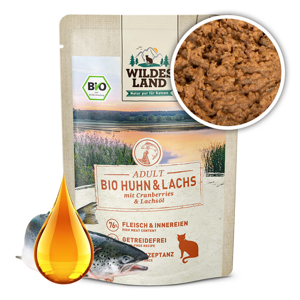 Wildes Land WL Kapsička pro kočky - Kuřecí maso a losos (Bio) - 85 g Váha: 85 g