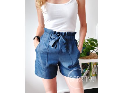 Juna -Kraťasy s vysokým pasem - Tencel - modrá jeans - Vyprodáno