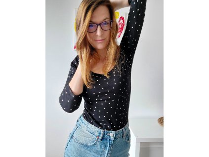Dámské siluetkové tričko - Černá se zlatými tečmi