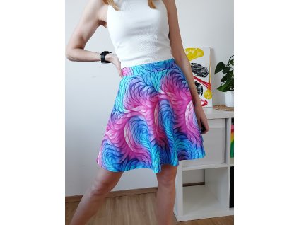 Půlkolová sukně - Na vlně barev  LIMITOVANÁ EDICE - dostupný pouze 1 kus