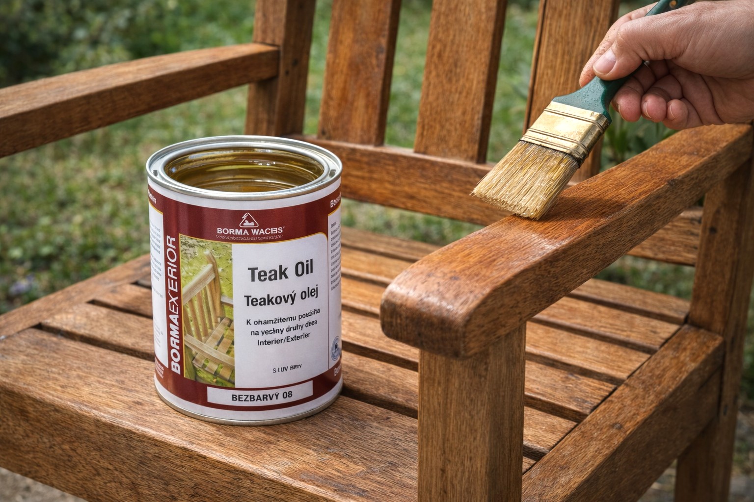 nátěr zahradního nábytku týkovým olejem