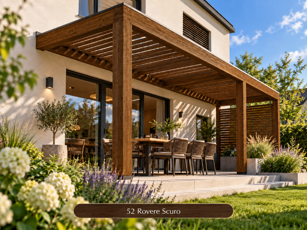 Dřevěná pergola v odstínu 52 Rovere Scuro