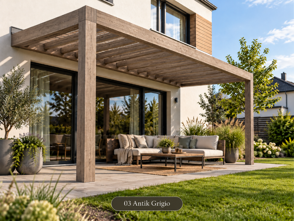 Dřevěná pergola v odstínu 03 Antik Grigio
