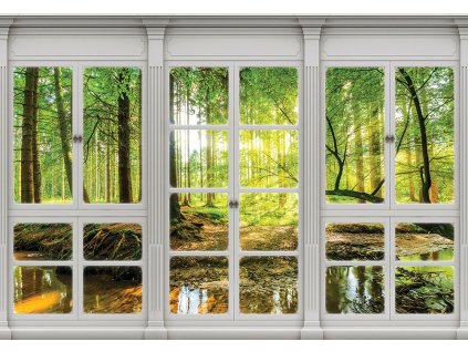 Vliesová obrazová tapeta Les za oknem 22132, 416 x 254 cm, Photomurals, Vavex