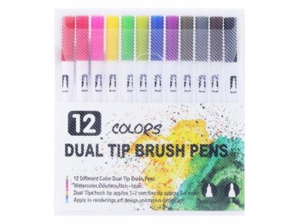 Dual tip brush pens 12 set  Výhodné balení