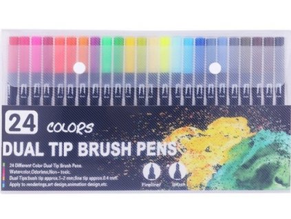 Dual tip brush pens 24 set  Výhodné balení