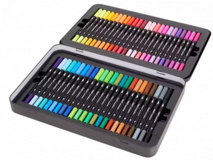 Dual tip brush pens 48 set  V plechové kazetě
