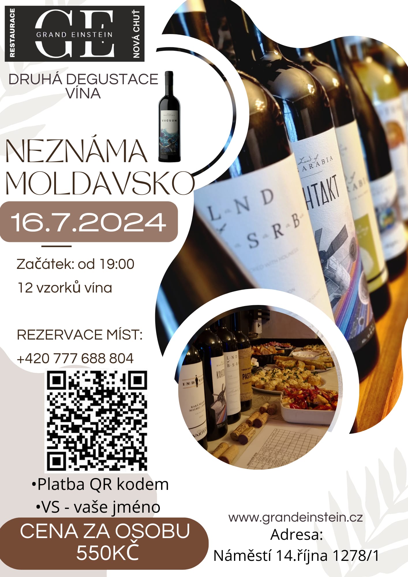 Zveme Vás do Restaurace GRAND EINSTEIN na DRUHOU degustace moldavských vín🍷 - NEZNÁMA MOLDAVSKO🌞.