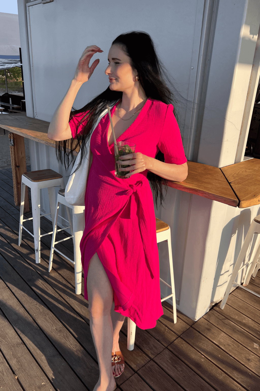 Zavinovací šaty z mušelínu růžové S-M
