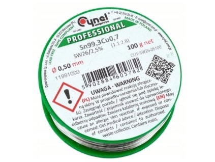 Bezolovnatý cín Sn99,3Cu0,7 100g 0.5mm-Cynel
