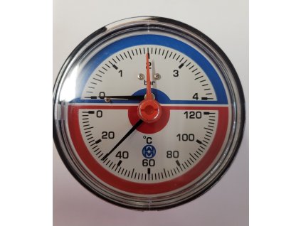 TERMOMANOMETR AXIÁLNÍ, ROZSAH 4B, 1/2'', průměr 80 mm, ZADNÍ PŘÍPOJ