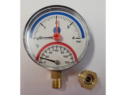 TERMOMANOMETR RADIÁLNÍ, ROZSAH 4B, 1/2'', průměr 80 mm, SPODNÍ PŘÍPOJ