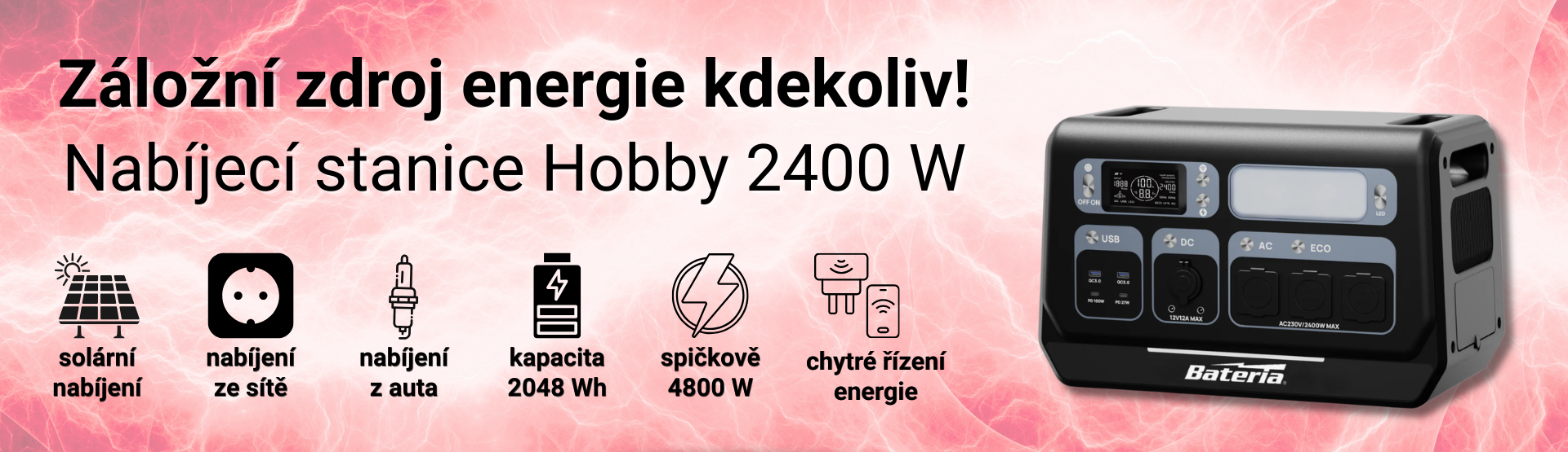Nabíjecí stanice 2400W nabízí spolehlivé záložní napájení pro domácnost, dílnu, obytný vůz i venkovní použití.