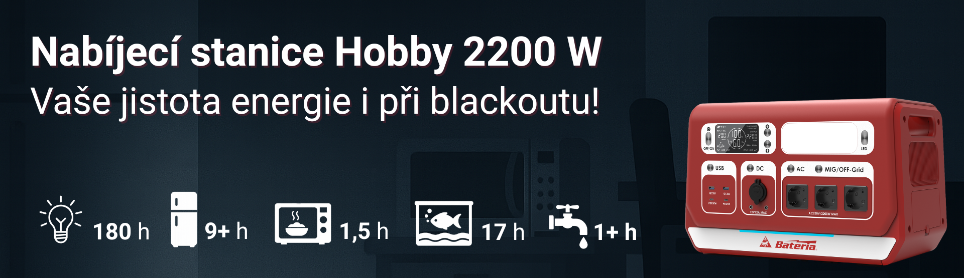 Chytrá mobilní elektrárna 2200W nabízí spolehlivé záložní napájení pro domácnost, dílnu, obytný vůz i venkovní použití.