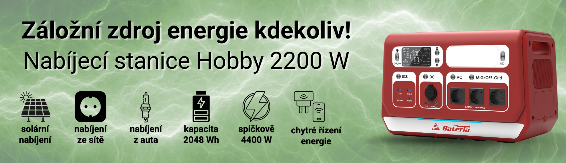 Nabíjecí stanice 2200W nabízí spolehlivé záložní napájení pro domácnost, dílnu, obytný vůz i venkovní použití.