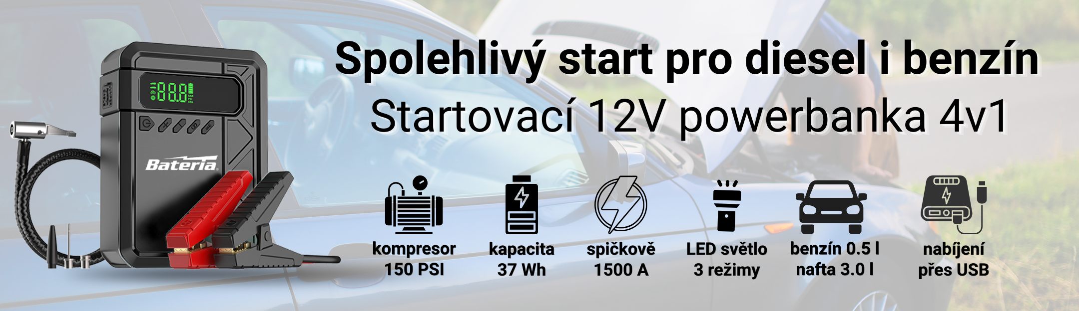 Startovací powerbanka s kompresorem