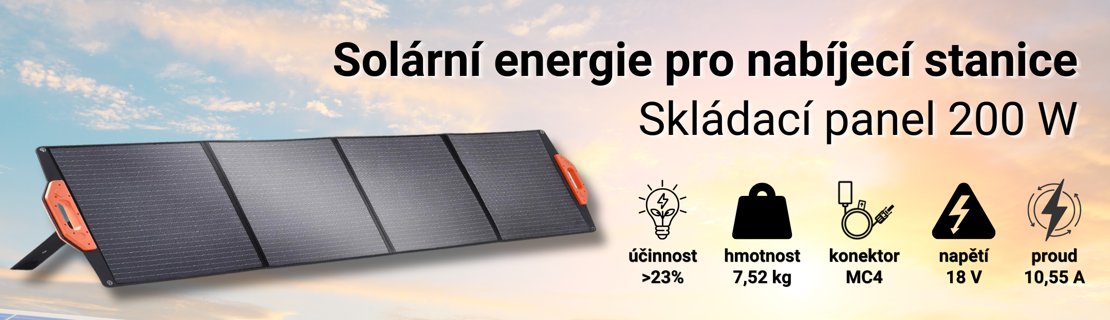 Přenosný monokrystalický solární panel 200 W