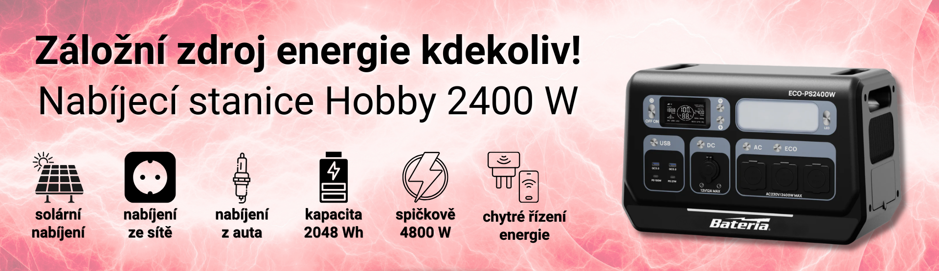 Nabíjecí stanice 2400W nabízí spolehlivé záložní napájení pro domácnost, dílnu, obytný vůz i venkovní použití.