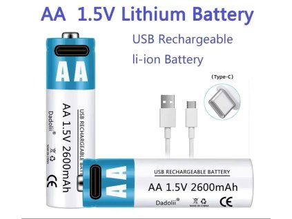 Li-Ion nabíjecí baterie AA 1,5V 2600mAh (USB-C)  + USB kabel