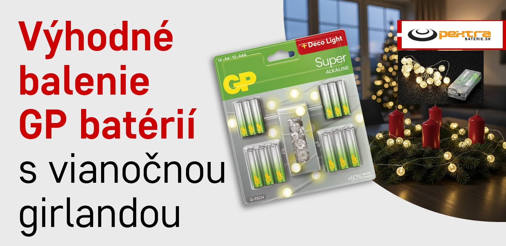 Batérie GP Super Alkaline AA 12 x + AAA 12 x + LED reťaz