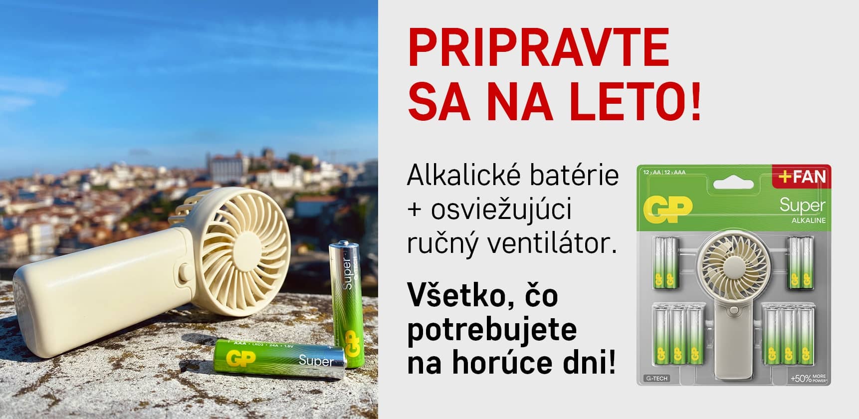 Alkalické batérie AA + AAA + osviežujúci ručný ventilátor