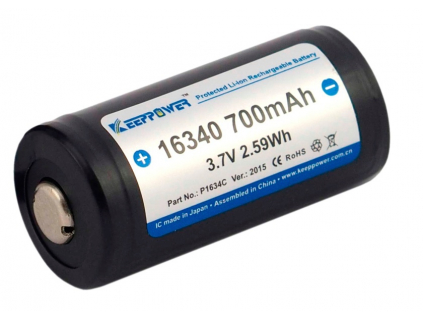Batéria nabíjacia li-ion RCR123A, CR123, 16340 Keeppower 700 mAh 3.7V