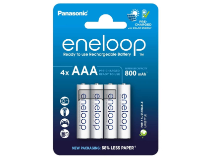 Panasonic akumulátory eneloop AAA 800 mAh mikrotužkové 4 ks blister BK 4MCDE 4BE