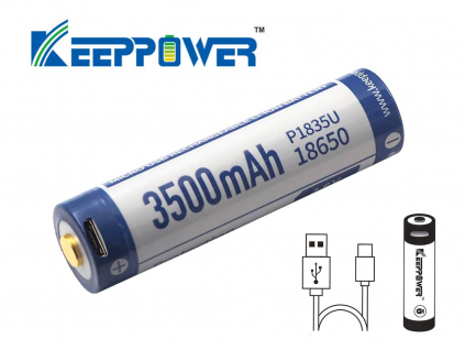 Akumulátor KeepPower 18650 Li ion 3.7V 3500 mAh s ochranným obvodom a Micro USB nabíjaním