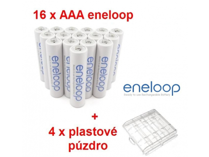 Panasonic akumulátory eneloop AAA 800 mAh mikrotužkové 16 ks + 4 x púzdro na batérie ZADARMO