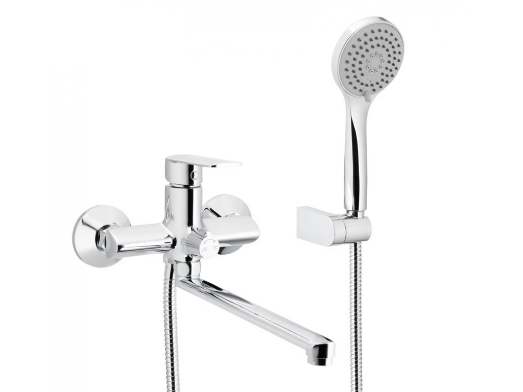 picture AGAT wall mounted bath and washbasin mixer with a point fixed shower set1