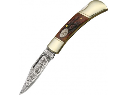 Marbles Lockback Etched Damascus