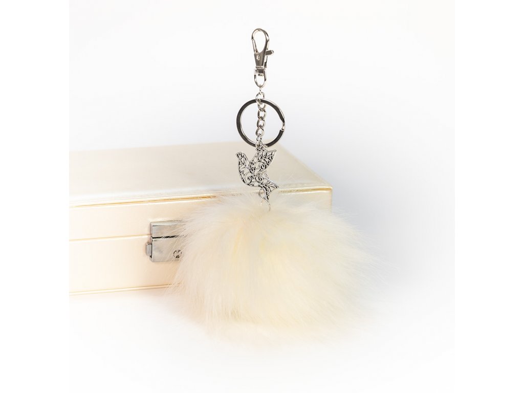 Handmade prívesok na kabelku pom pom Peace Collection - biely s holubicou mieru