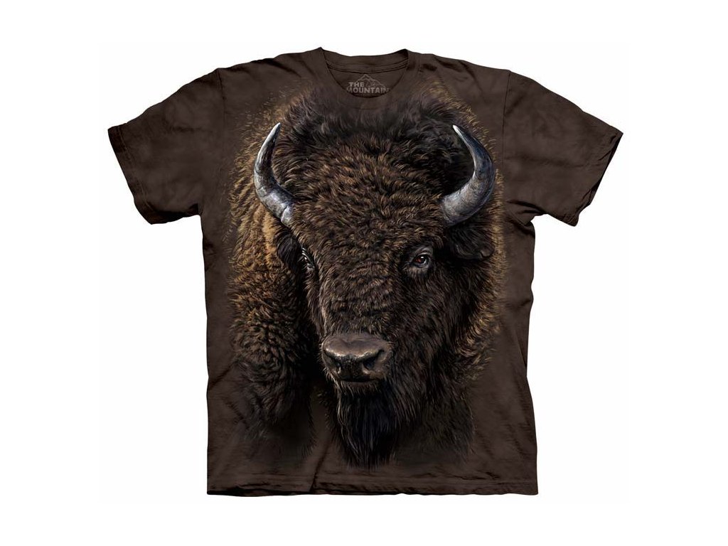Pánske batikované tričko The Mountain - Americký bizón- hnedé