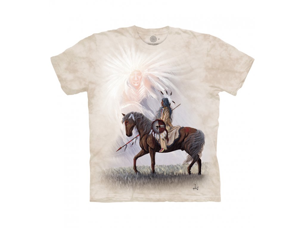 Pánske batikované tričko The Mountain - Indián na koni- béžové