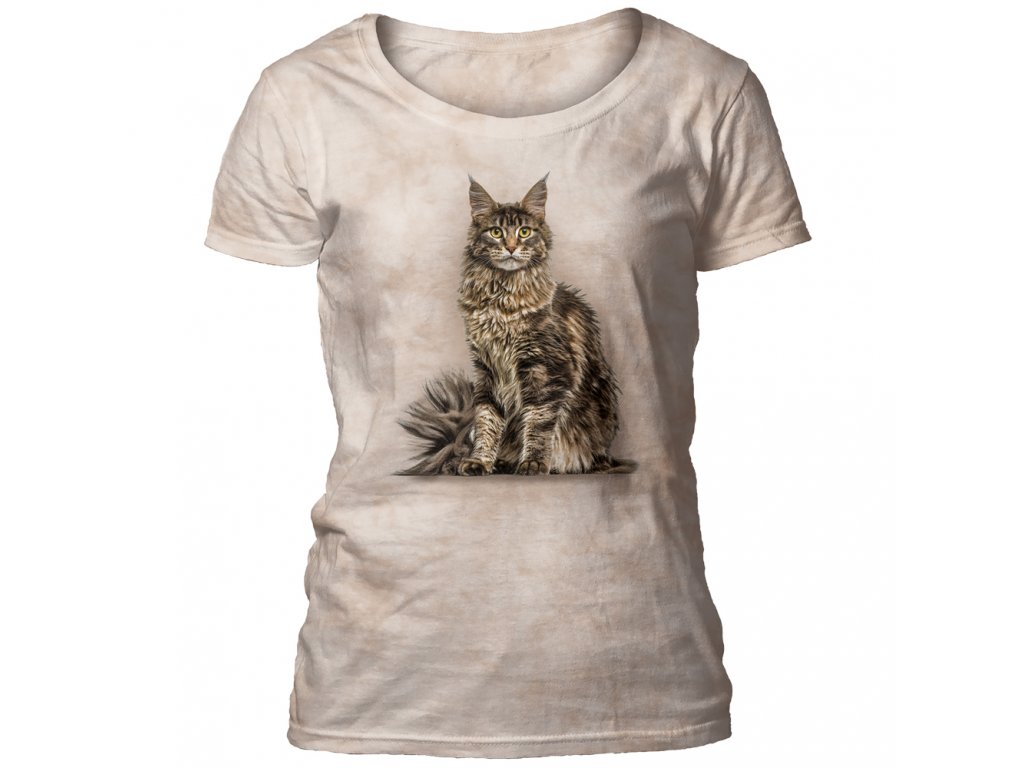 Dámske batikované tričko The Mountain - Maine Coon Cat - béžové