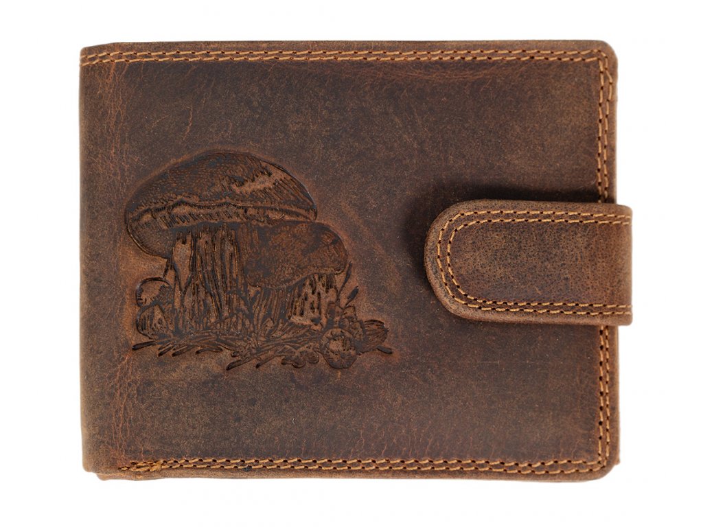 Luxusná pánska peňaženka s prackou Hríby  - hnedá