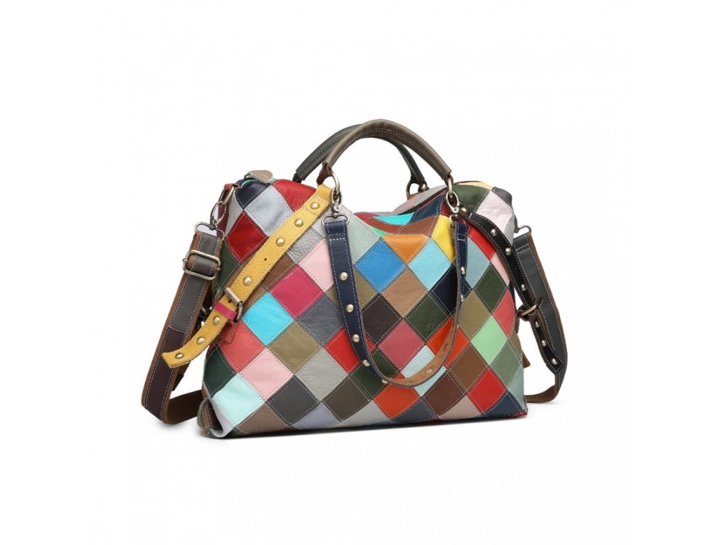 Miss Lulu kožená dámska kabelka - patchwork multicolor