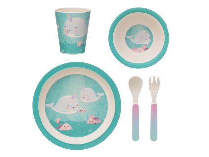 Detská jedálenská bambusová súprava - ALMA NARWHAL