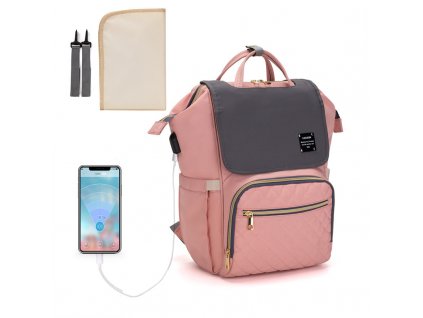 Multifunkčný dizajnový Mama batoh Lequeen - ružovo-sivý