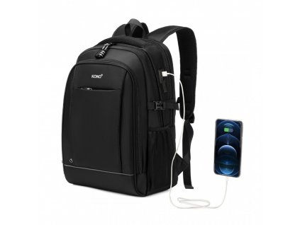 Multifunkčný pánsky batoh KONO BOND s USB portom - čierny - 15L