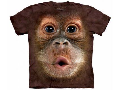 Pánske batikované tričko The Mountain - Mláďa orangutana - hnedé