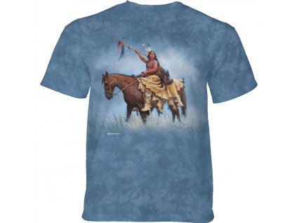 Pánske batikované tričko The Mountain - Indián na koni- modré