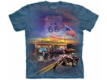 Pánske batikované tričko The Mountain - Route 66- modré