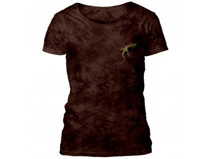 Dámske batikované tričko The Mountain - Pocket Gecko - hnedé