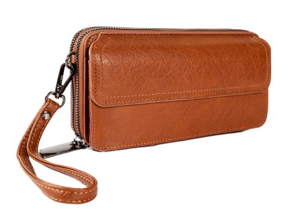 PAOLO BAGS dámska dvojkomorová crossbody taška na mobil a peňaženka v jednom - hnedá